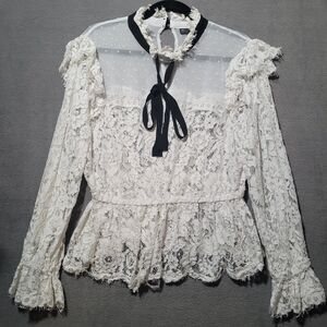 ASOS Design White‎ Lace Long-Sleeve Women's Blouse Size 12